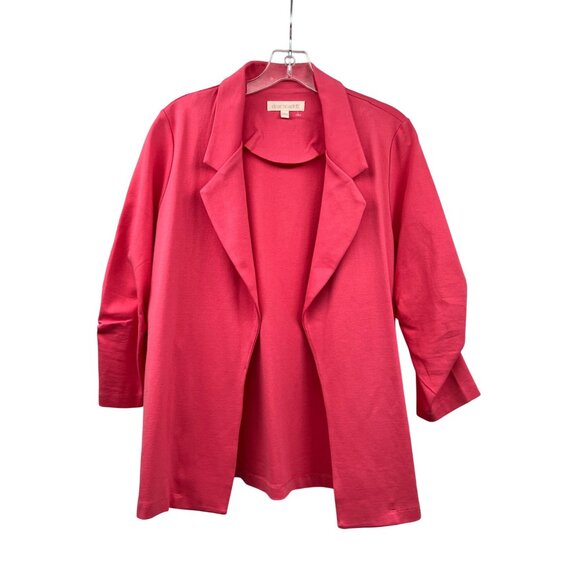 Dear Scarlett Jackets & Blazers - Dear Scarlett Womens Blazer Jacket Open Front Ruched Sleeve Pink Size Large